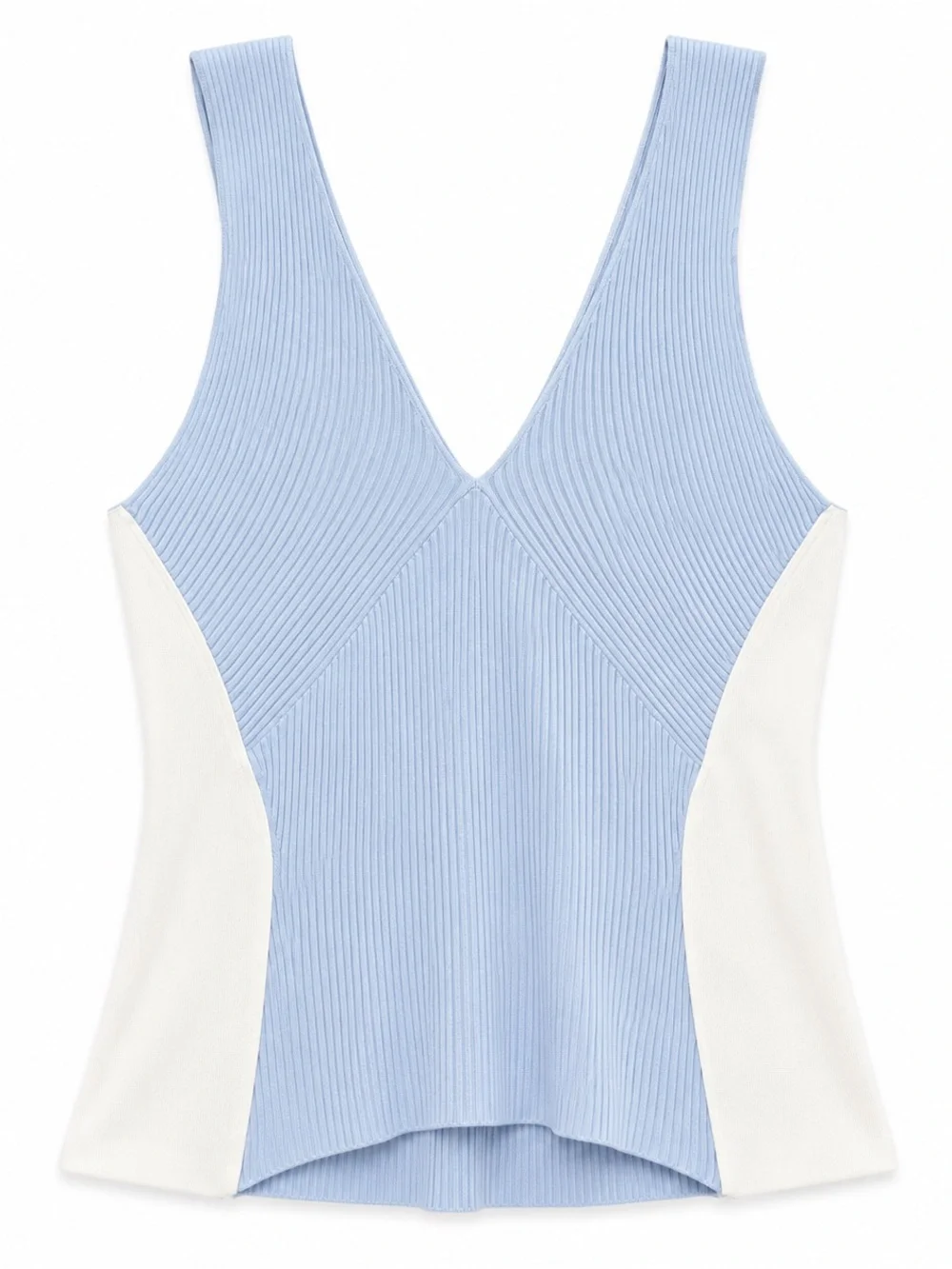 BCBGMAXAZRIA Colorblock Rib Knit Sweater Tank Top Heather Blue White Size L NWT - Picture 2 of 5